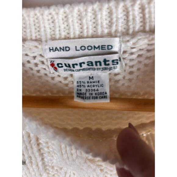 Hand Loomed Currants Vintage Chunky Knit Flower Ivory Sweater Medium Cottagecore - Picture 6 of 8